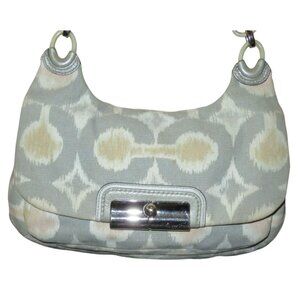 COACH Kristin Ikat Op Art Silver Gray Print Sparkle Canvas Hobo Flap Handbag